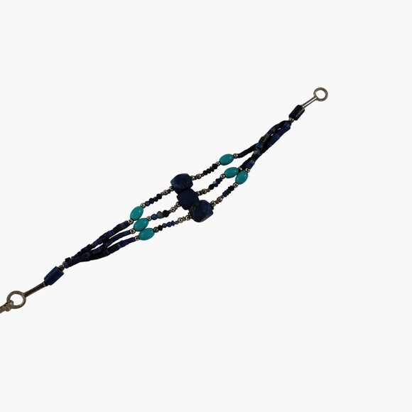 Lapis Turquoise Bracelet Handmade Multistring Silver Accents - Picture 6 of 6
